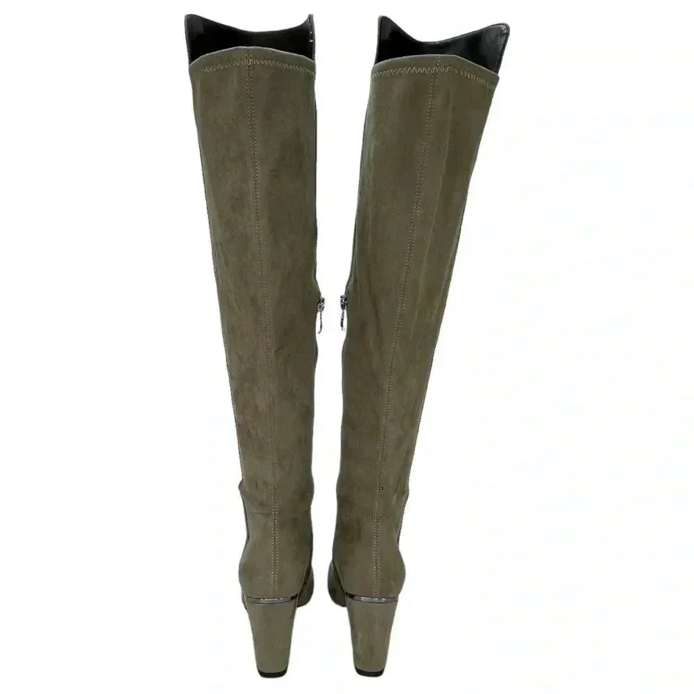 DKNY Cilli Womens OTK Stretch Microsuede Light Military Green Boots Size 5M